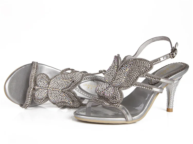 G-sparrow Summer New Korean Fashion Silver Crystal Diamond Womens Bridesmaid Shoes Stilettos Heel Sandals 8cm11