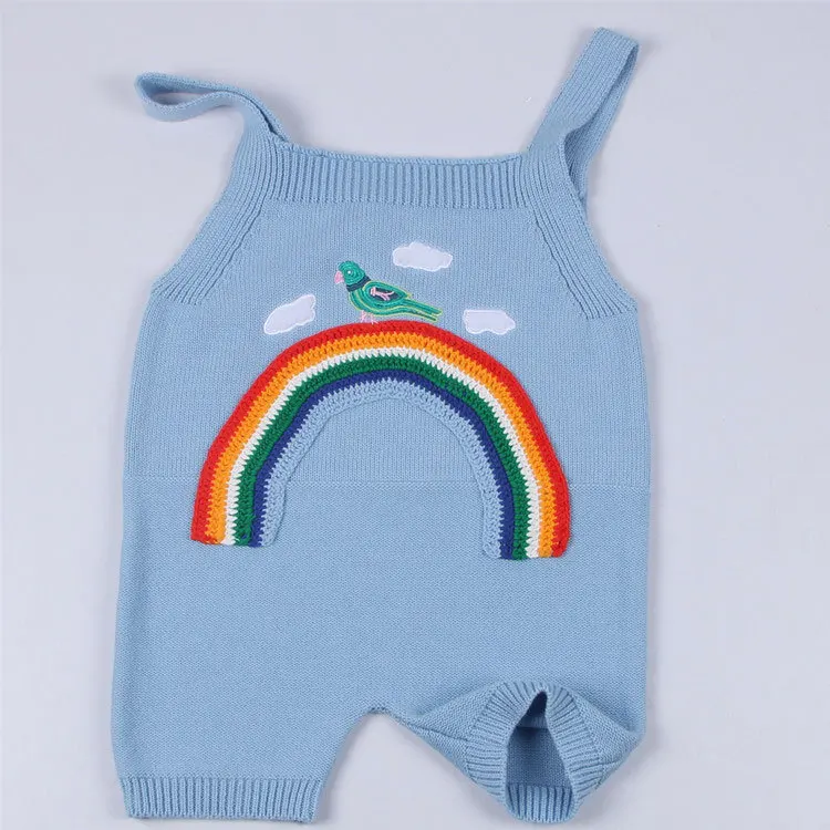 New Knit Pants Rainbow Embroidery Baby Girls Trousers Overalls 0-5yrs Baby Girls Boys Overalls High quality Girls Clothes
