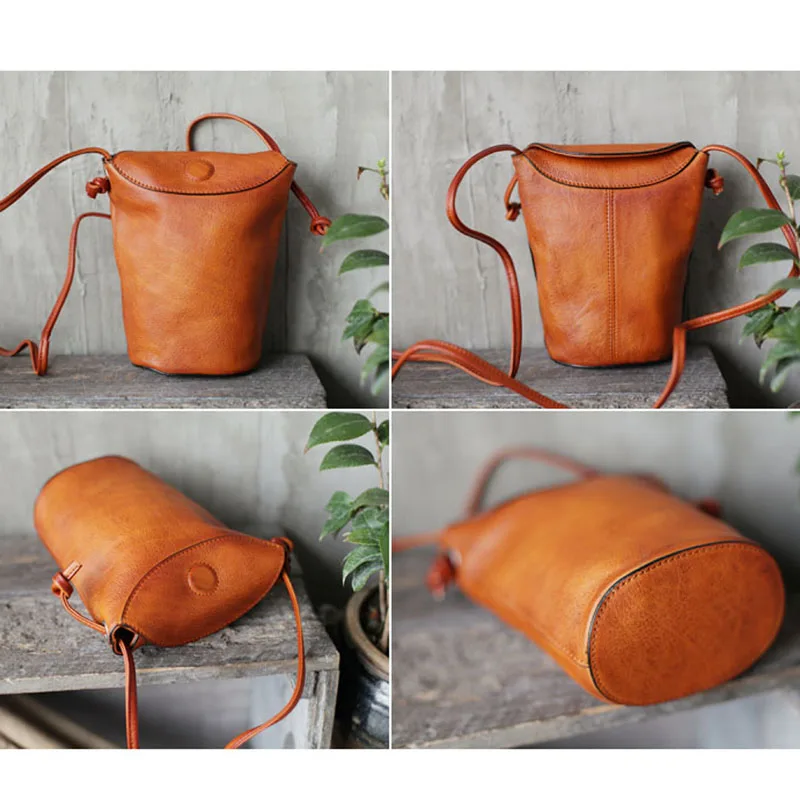 AETOO Literary retro handmade cowhide bucket bag Mori soft leather shoulder bag small fresh leather girl cute little bag