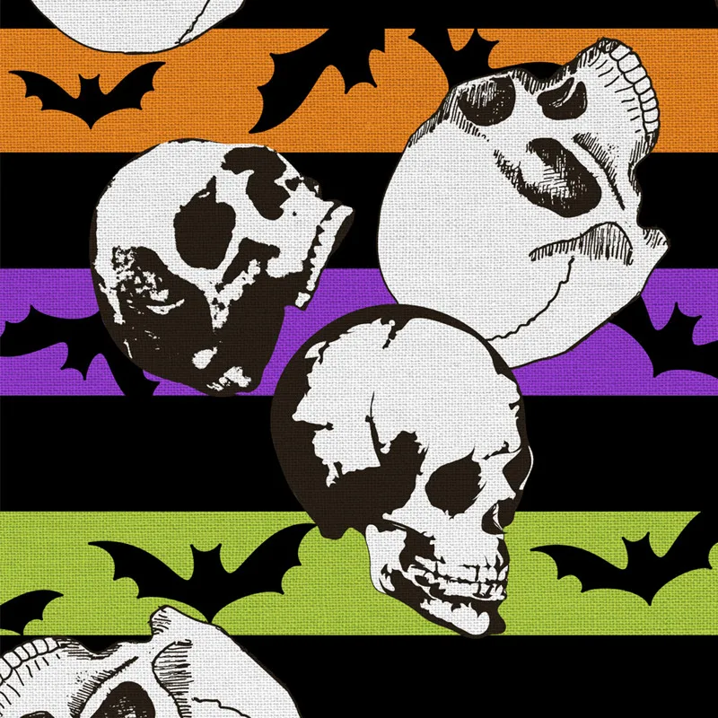 

100x110cm/39"x43" Halloween Skulls Bats Stripes Cotton Plain Fabric