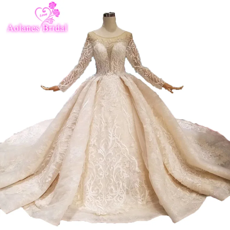 

Vintage Vestido De Noiva New Design Luxurious Lace Wedding Dresses 2019 Beaded Long Crystals Trouwjurk Custom Wedding Gowns