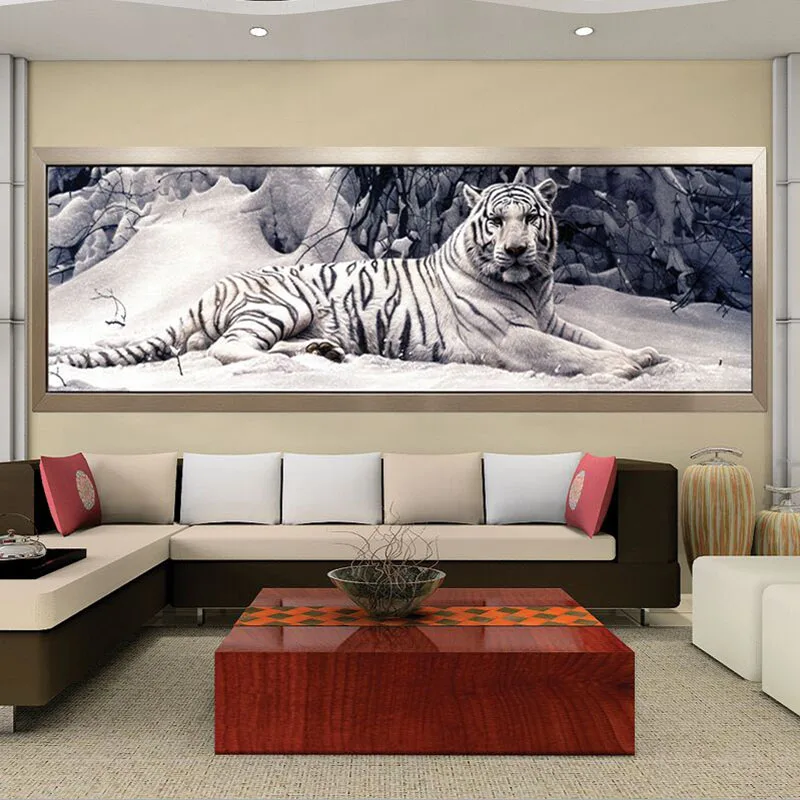 Diamond Embroidery 5D Diy Diamond Painting Cross Stitch White Tiger Round Diamond Mosaic Animals Home Paintings