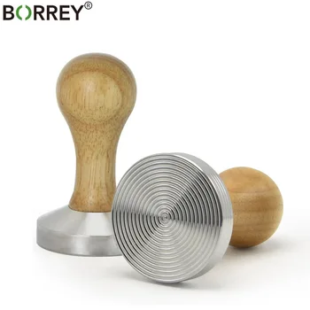 

BORREY Espresso Coffee Tamper 58mm Stainless Steel Coffee Tamper Stand With Solid Wood Handle Coffee Powder Hammer Flat Ripple