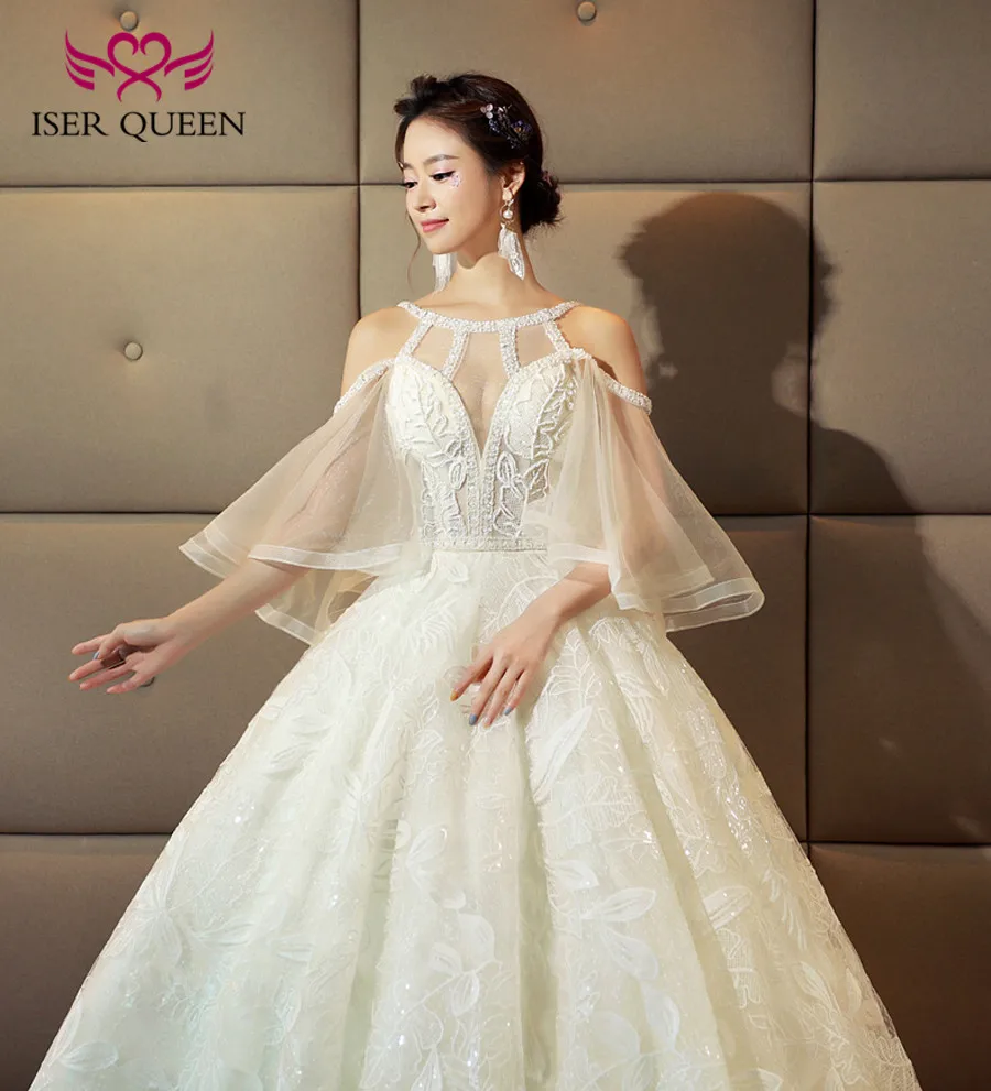 Модное Европейское бальное платье с расклешенными рукавами, украшенное кристаллами, свадебное платье принцессы с бисером, красивое свадебное платье для невесты es WX0133