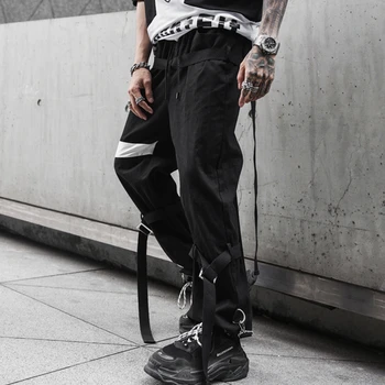 

2019 Spring Hip Hop Joggers Black Harem Pants Multi-pocket Ribbons Sweatpants