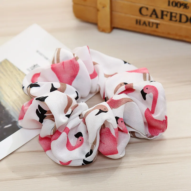 

Cartoon Flamingo Flower Hair Rope Women Retro Charms Ponytail Holder Large Intestine Scrunchies Hair ring for Female Headwear