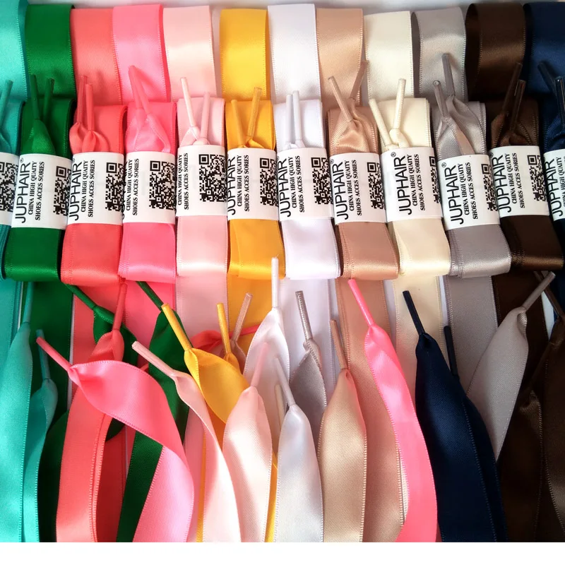 JUP 3 Pair 120cm Womens Girl Fashion Colorful Silk Ribbon Flat Shoelaces Sneaker Sports Shoes Fantastic Shoelace Laces Wholesale