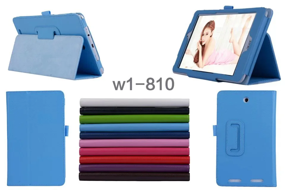 

Slim Litchi 2-Fold Flip Stand PU Leather Protector Skin Funda Capa Cover Case For Acer Iconia Tab 8 W1 810 W1-810 Tablet Coque