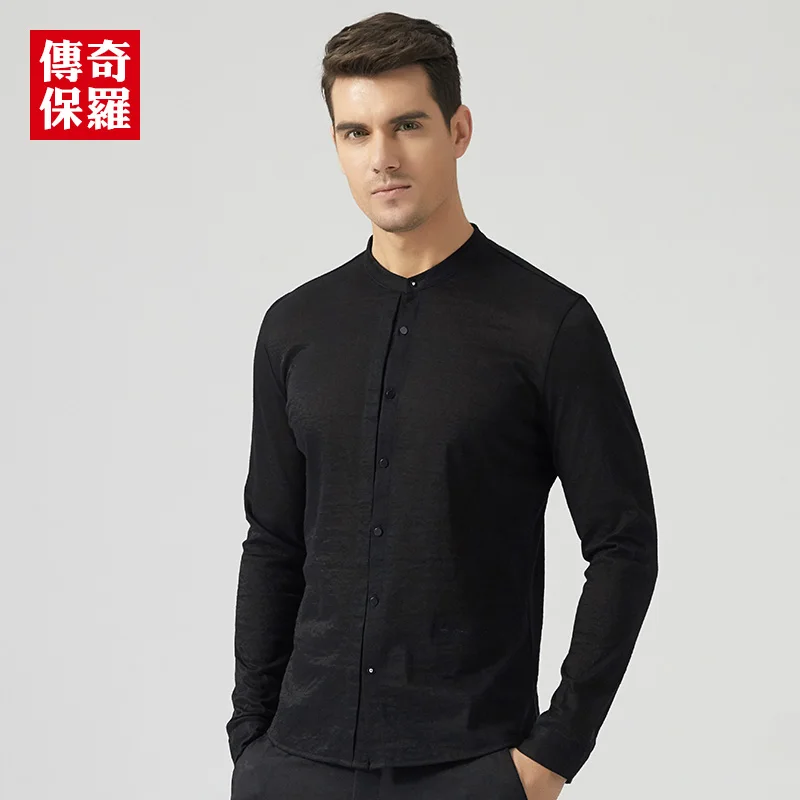 camisa negra sin cuello hombre