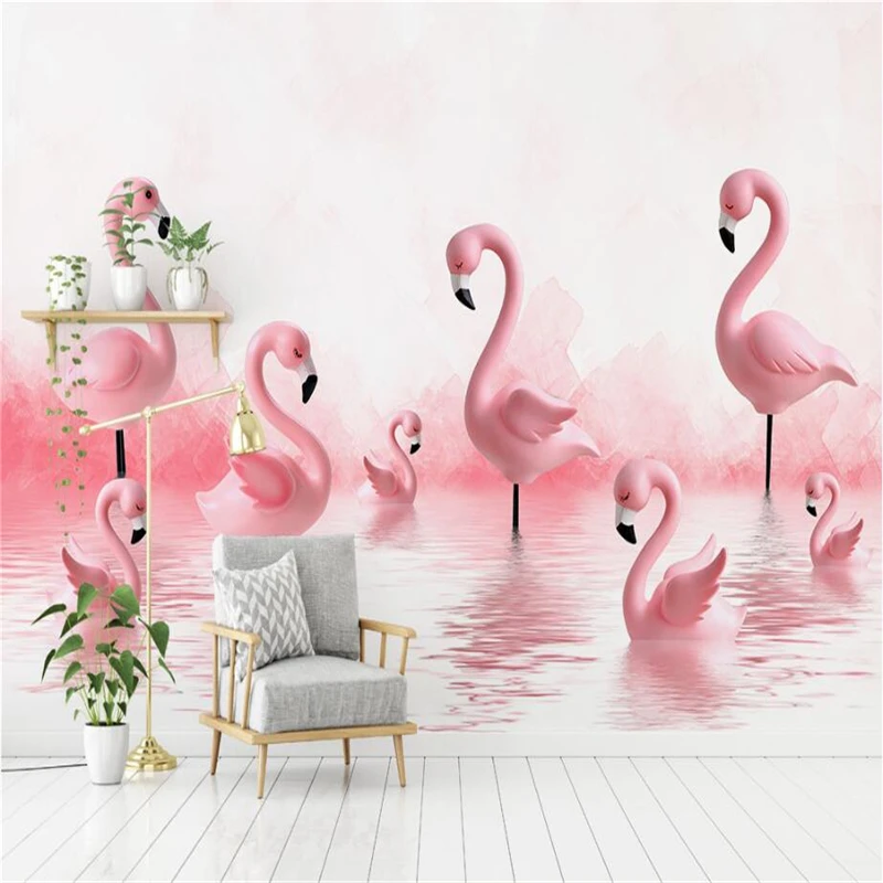Wallpapers YOUMAN Custom Photo Wallpaper Modern Wallpaper Flamingo Baby Room Background Wall Minimalist 3d Mural Room Decor Wall