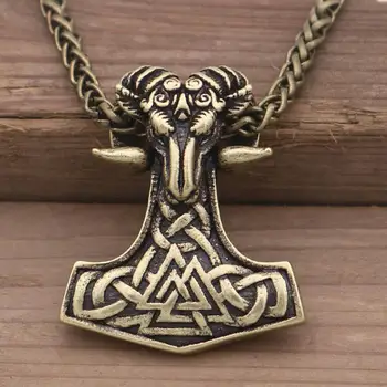 Norse Ram Thor’s Hammer Mjölnir Pendant Gold Metal Chain