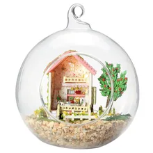 Самодельный стеклянный шар мини сладкое настроение Деревянные маленькие кукольный домик модельные наборы с мебели ручной работы светодиодный свет сборка Подарочная игрушка кукла