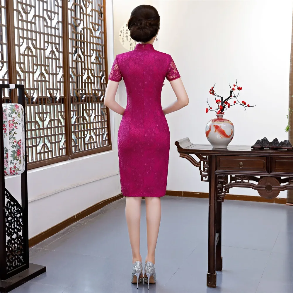 Шанхай история с коротким рукавом длиной до колен Qipao искусственного шелка китайский Восточный платье Женская Cheongsam