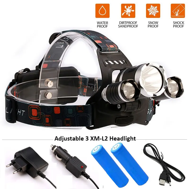 12000LM CREE LED L2ไฟหน้าไฟหน้าโคมไฟหัวแสงแสงไฟฉายไฟฉายตกปลาโคมไฟ+ 18650 +แบตเตอรี่ชาร์จ