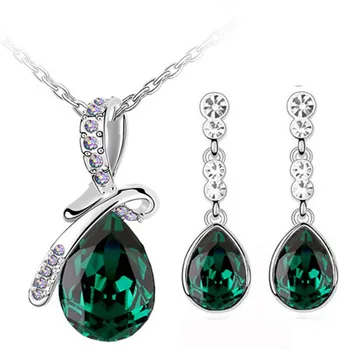 

austrian crystal tear drop pendant necklace earrings fashion jewelry set Lovely gift free shipping quality charm women promotion