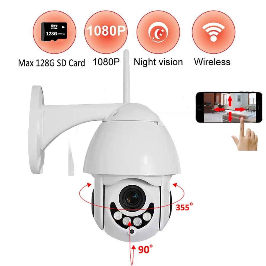 

Outdoor Wireless WiFi Security Camera Pan Tilt HD 1080P IP Camera Motion Detection IP66 Weatherproof for Home Surveillance Baby