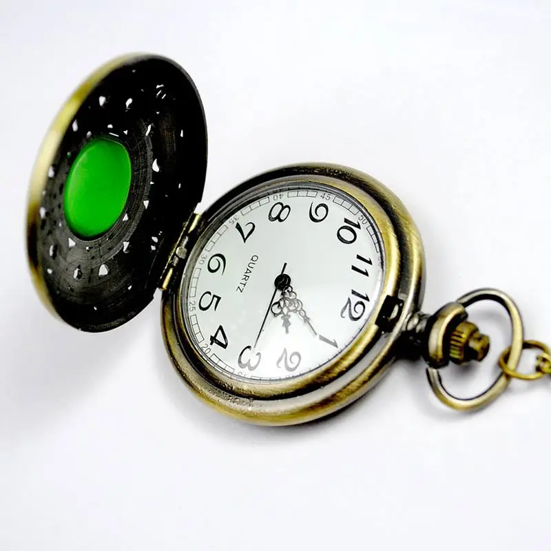 Винтаж Для женщин Для мужчин кварцевые карманные часы Сеть Готический зеленый эльф глаз Полые Бронзовые Часы Кулон Цепочки и ожерелья