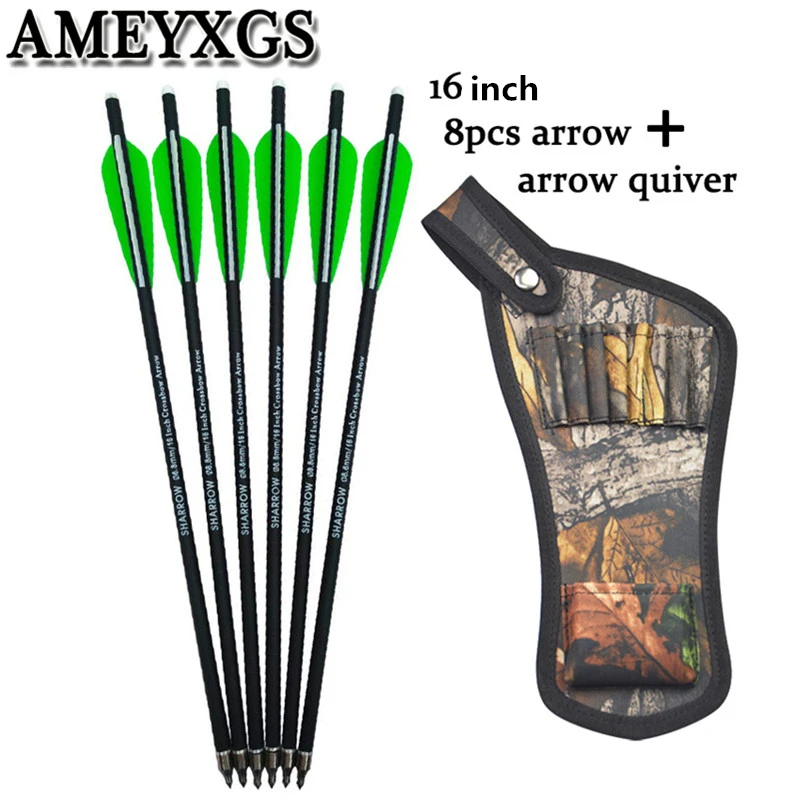 

8pcs 16" Crossbow Bolts Arrows Carbon Shafts With Arrow Quiver For Camping Outdoor Hunting Shooting Archery Arrows Accessories