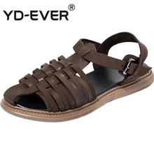 Летние римские сандалии из натуральной кожи, мужская кожаная повседневная обувь, пляжная обувь, мужские сандалии-гладиаторы, летние туфли из телячьей кожи