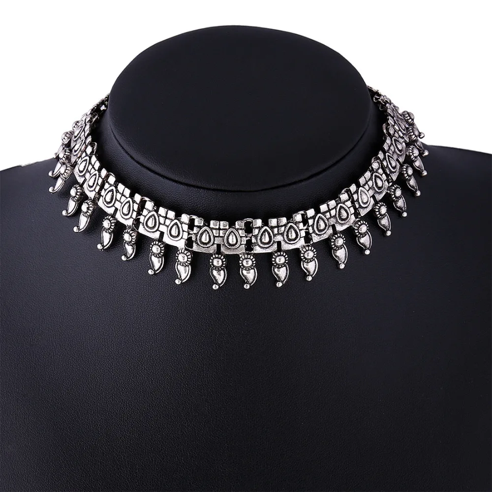 

2019 brand silver color Statement Necklace Pendants Ethnic Vintage boho maxi collar choker necklace women jewelry wholesale