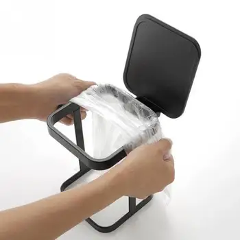 

simple design Iron Basket Garbage bag rack holder Bin Small Kitchen Flip Lid Mini Living Room Trash Can