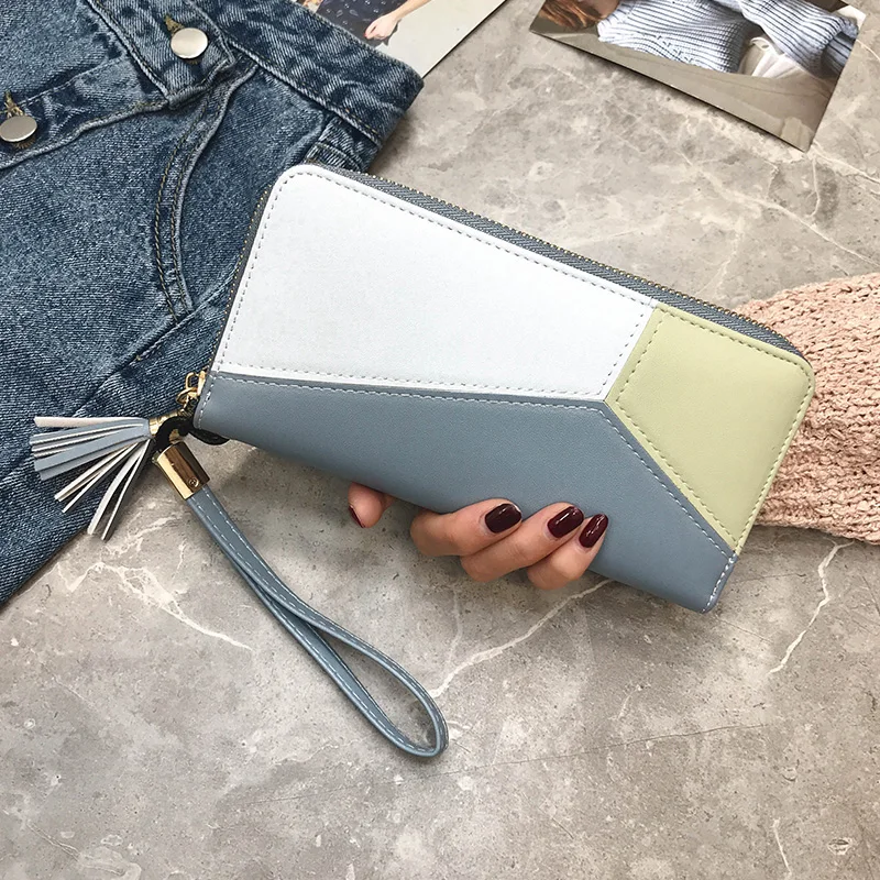 JANESPRI Fashion Patchwork Tassels Wallet Women Lady Long Clutch Wallets Brand Female Change Purse Hasp Coin Pocket Card Holder (24)