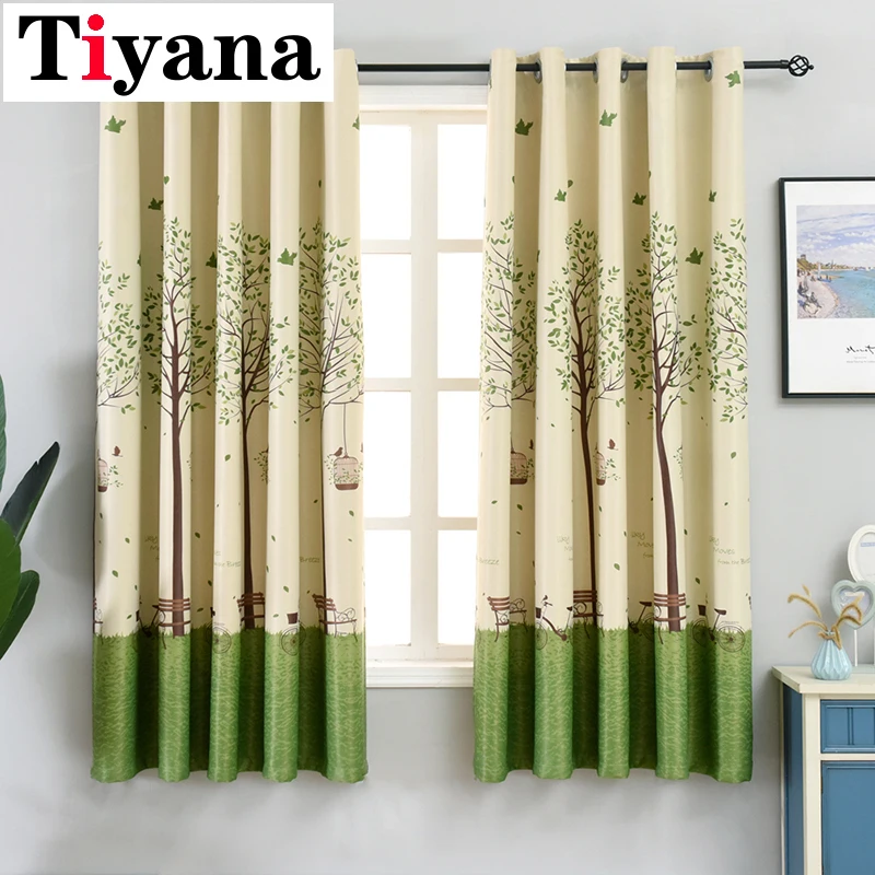

Tiyana Green Tree Short Curtains For Kitchen short grommet top curtains Sheer Curtains Window Screening Drapes PC03X