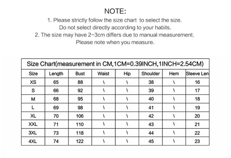 Polyester cotton quick sale size list