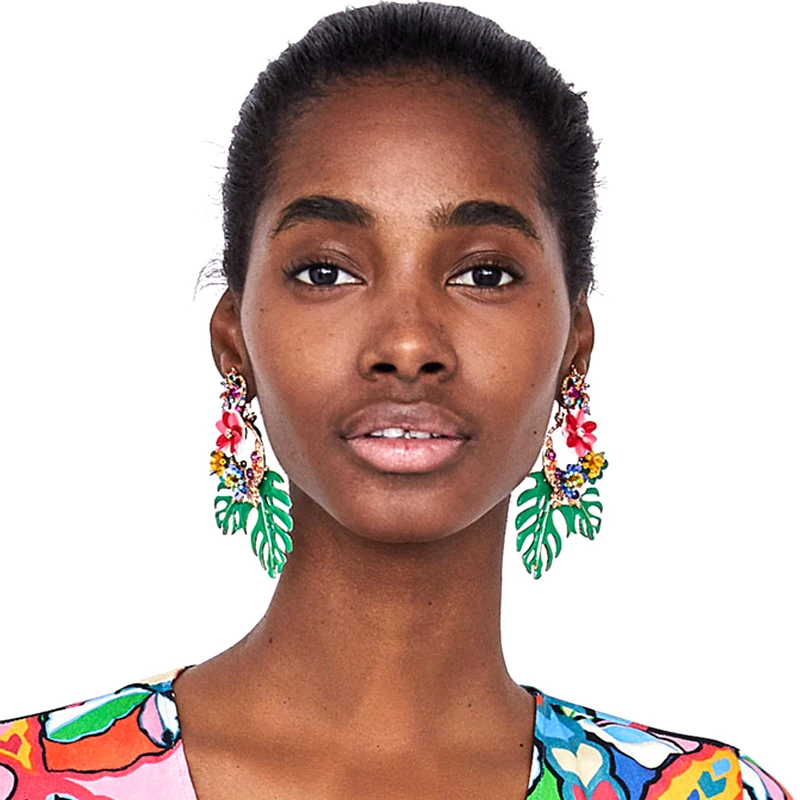 

Vodeshanliwen New arrival Enamel Leaf Earrings For Women Cute Flowers Statement Big Earrings 2018 Hot Sale ZA Jewelry wholesale