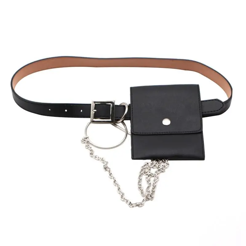 

Women Waist Bag Leather Female Belt Chain Bags Fashion Pack Waist Belt Bag Female Hip Belt Bum Pouch Phone Bags (Black)