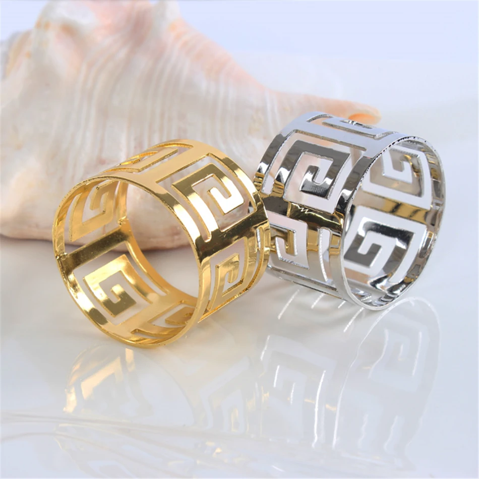 8pc Serviette Ring Gold Napkin Holder Silver Chinese Wall Napkin Ring West Dinner Towel Ring Party Decoration Table Decoration
