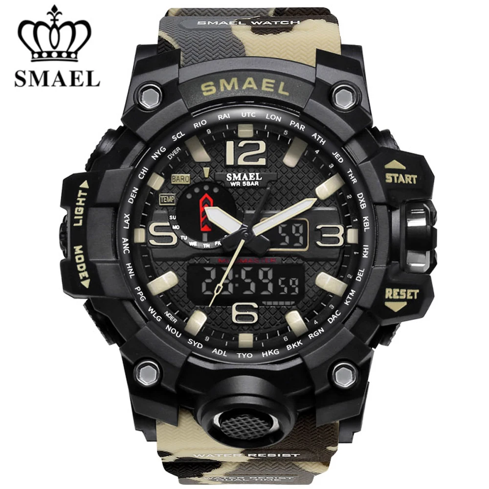 

SMAEL 45 Sports Digital Watch Men Electronic Sport Mens Watches Outdoor Male Waterproof Camouflage Clock Dual Display Wristwatch
