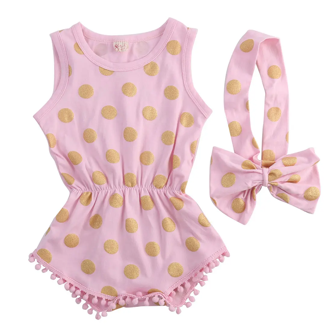 

Casual Jumpsuit Baby Girls Clothes Bodysuits Gold Dot Cotton Sleeveless Headband Outfits Set Baby Girl Clothing 3 - 24 Monthes