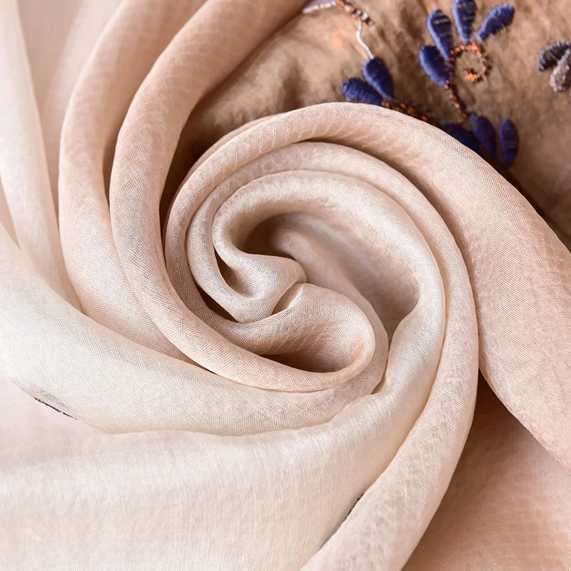 Вышивка натуральный шифон шелк роскошный женский шарф натуральный чистый Шелковые Шали Обертывания женские большие шелковые шарфы 190*105 см