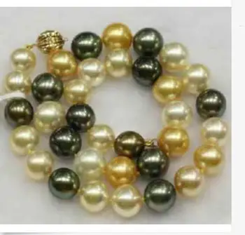 

gorgeous 10-11mm south sea round multicolor pearl necklac 18inch 14K Gold Clasp KKK