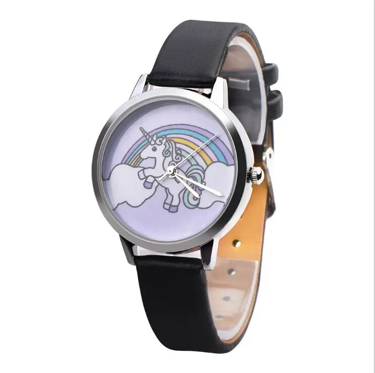 

Unisex Watch Fashion Unicorn Pattern Men Women Simple Leather Quartz Wrist Watches Lovers Students Casual Dress Watches relogio