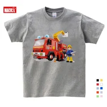2019 Children Cartoon Fireman Sam Print Cotton T-shirts for Boy Shirt Girl Short Sleeve Tee Tops Clothes Kids Clothing 3T-9T