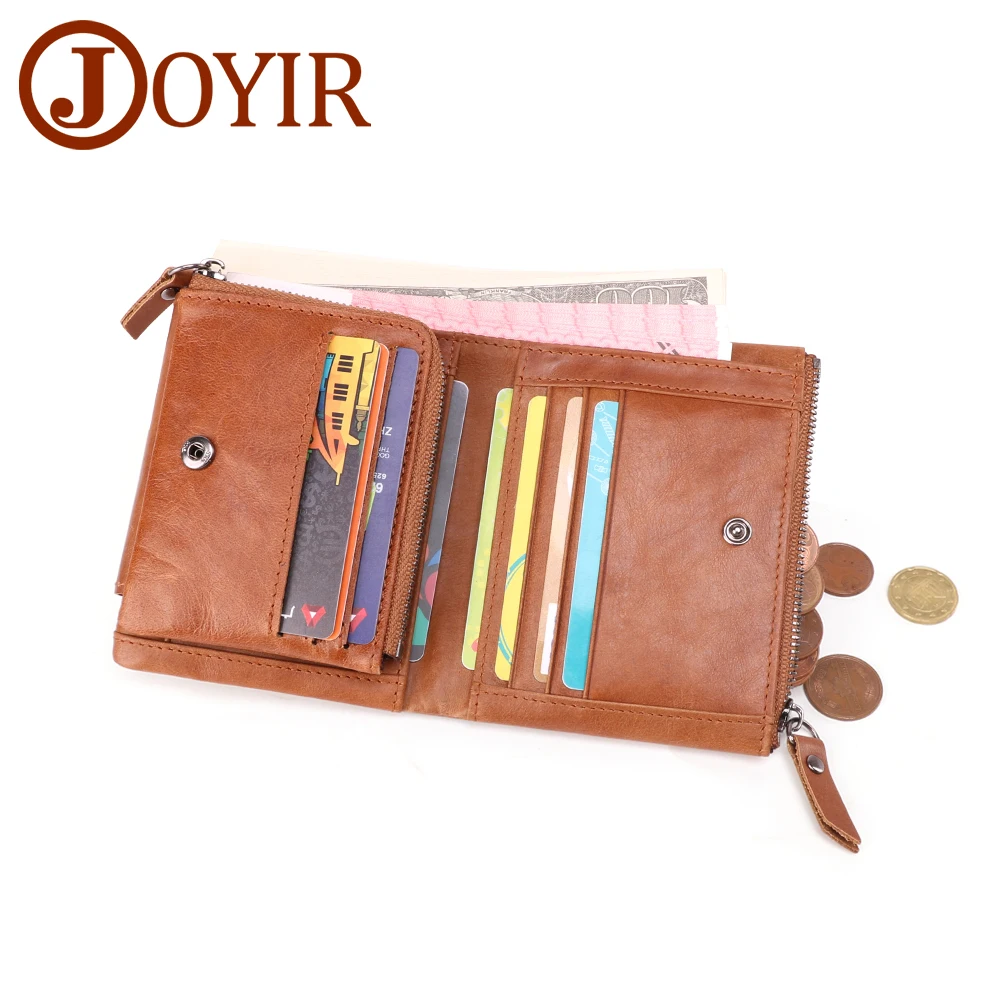 

JOYIR Men Genuine Leather Purse Men's Business Coin Purse Credit Card Holder Rfid Wallet Male Zipper&Hasp Trifold Wallet Man