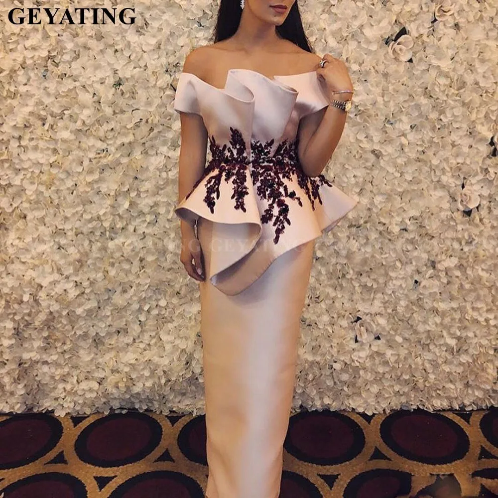 Саудовская Аравия розовое золото Атлас Дубай вечерние платья длинное Официальное Платье женское элегантное с открытыми плечами с аппликацией арабское выпускное платье