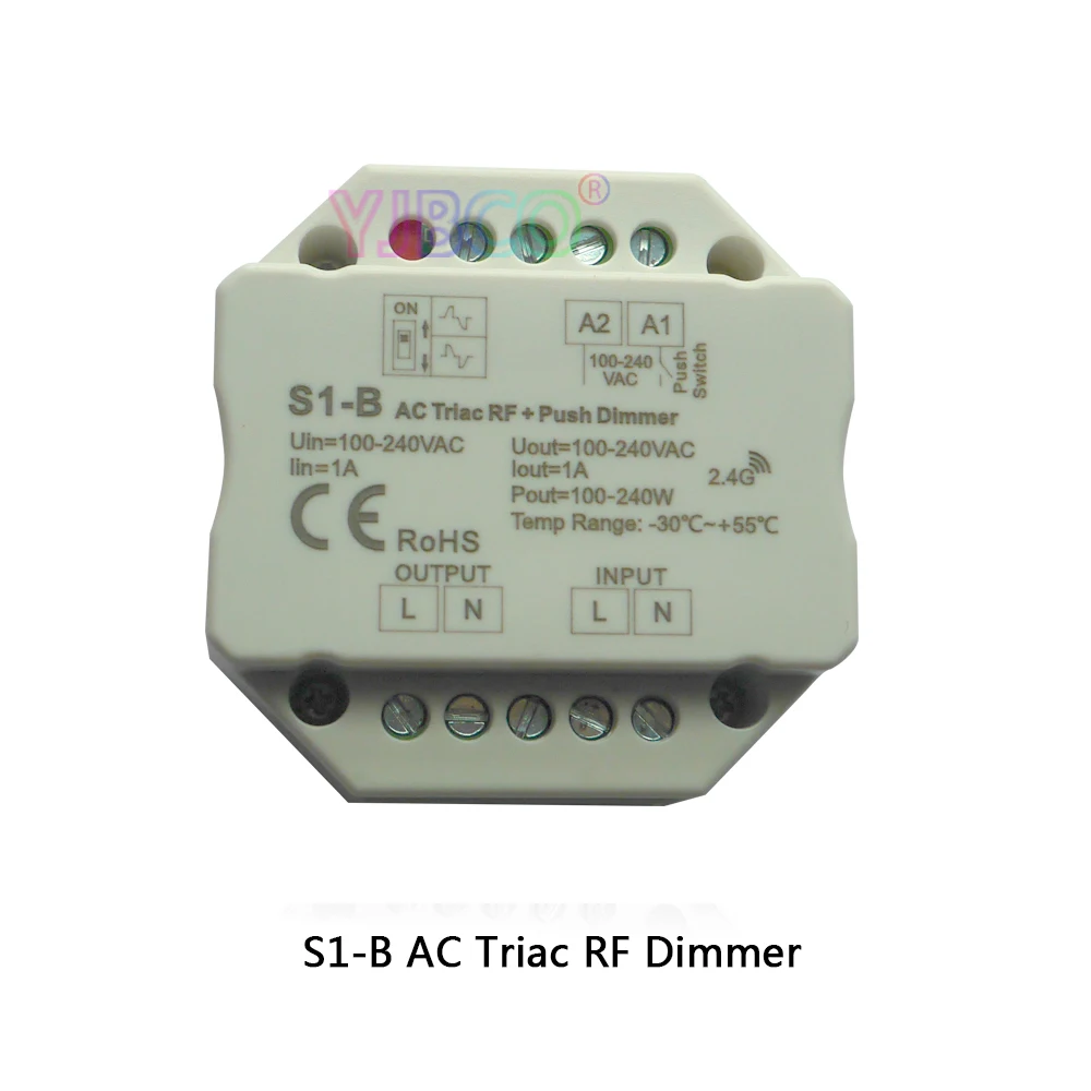 S1-B 100-240VAC Вход напряжения; Выход 100-240VAC 1A пуш-ап диммер СВЕТОДИОДНЫЙ симисторный диммер контроллер R1 2,4 ГГц Беспроводной пульт дистанционного управления