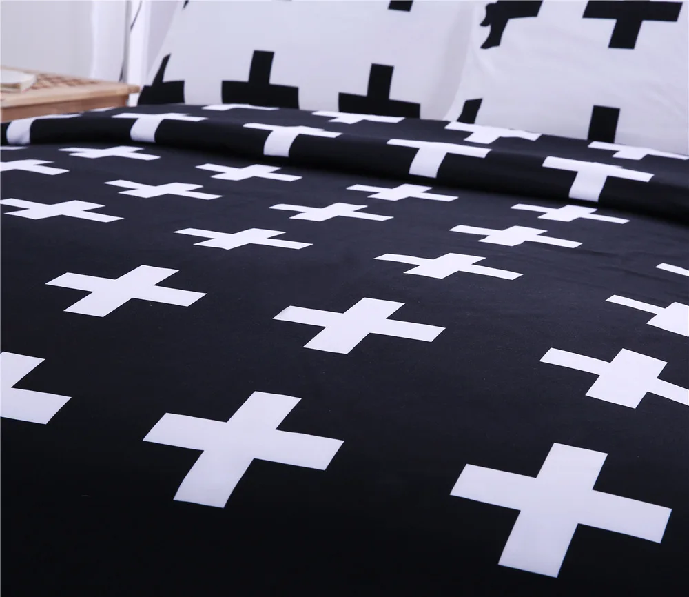 Черный крест, домашний комплект постельного белья, белое постельное белье, супер Мягкая обложка для кровати, спальни, хлопок, queen King size, Геометрическая подушка, чехол