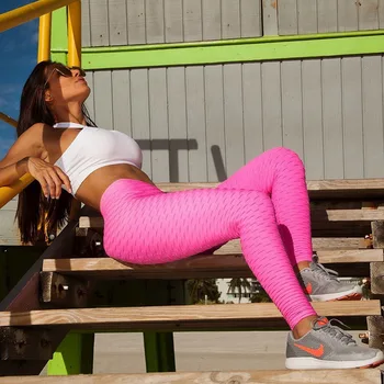 Pink textured exercise pants