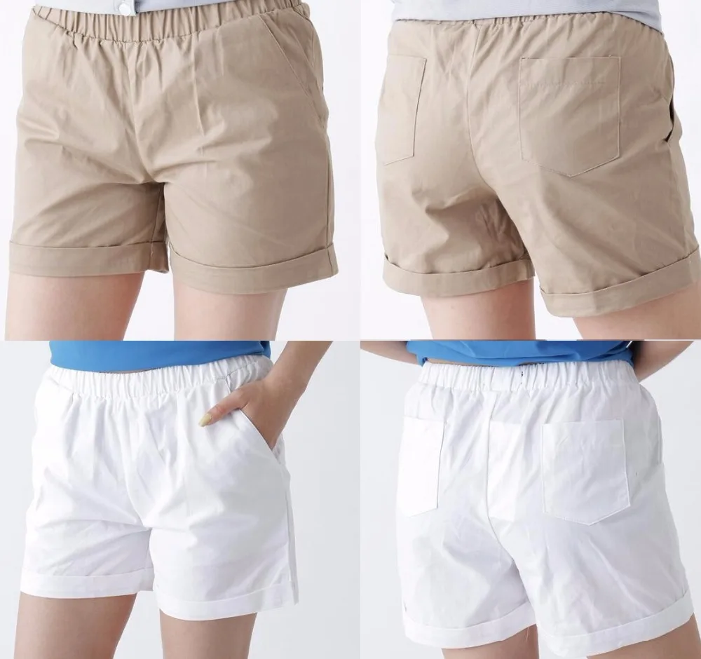 

Casual cotton Candy color Loose hot shorts 2019 Summer woman beach Elastic waist mid band Solid Slim Shorts plus size S-4XL