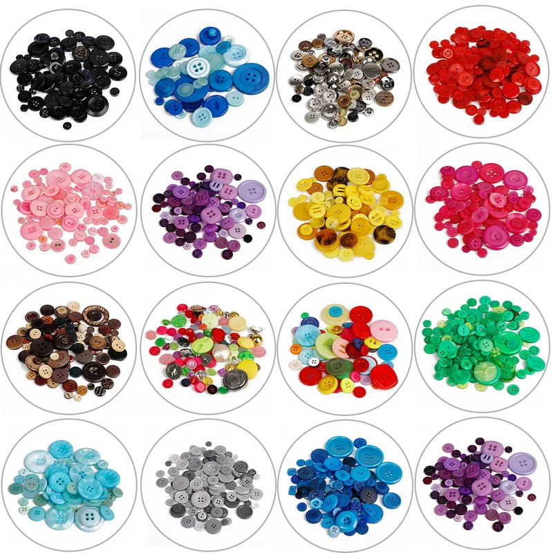 About 50g 100Pcs Mix Color Series Resin Button Mix Size Sewing Buttons