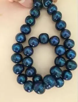 

HUGE 18"10-11mm tahitian genuine black blue baroque pearl necklace 14K