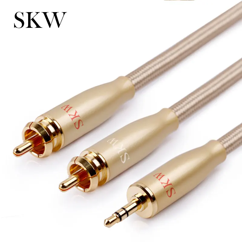 SKW аудио кабель 2 RCA 3 5 мм Jack 6N OCC 1 м 8 10 для домашнего кинотеатра DVD усилитель