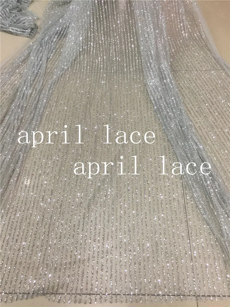 

stock ap2058 #10 yards silver stripe glued glitter net tulle mesh sugar lace fabric for sawing dress
