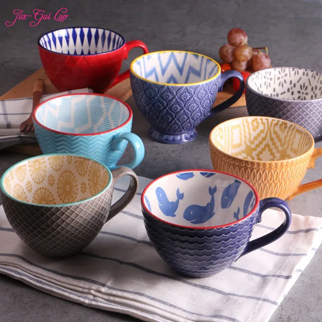 Jia Gui Luo Ceramic Hand Painted Coffee Cup Creative Vintage Jia Gui Luo Ceramic Hand Painted Coffee Cup Creative Vintage Cafe Bar Supplies Embossed