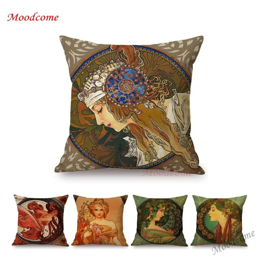 Coussin Housse Taie D/'oreiller Coussin Motif Art Nouveau Art Nouveau Alphonse Mucha