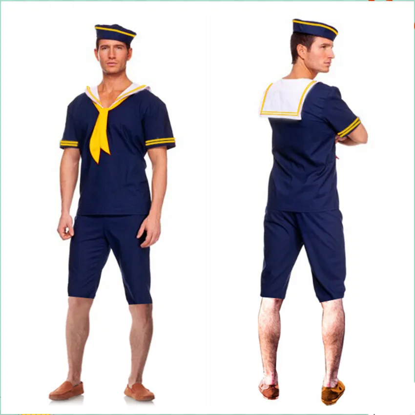 

New Blue Sailors Navy Uniform Halloween Men Sailors Costumes Captain Role Playing Stage Game Uniform Clothings L18910122
